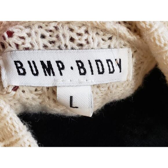 Bump Biddy Sweater Dress Maternity Beige Ribbed Puffy Fur Sleeve Turtleneck LG - Picture 3 of 14